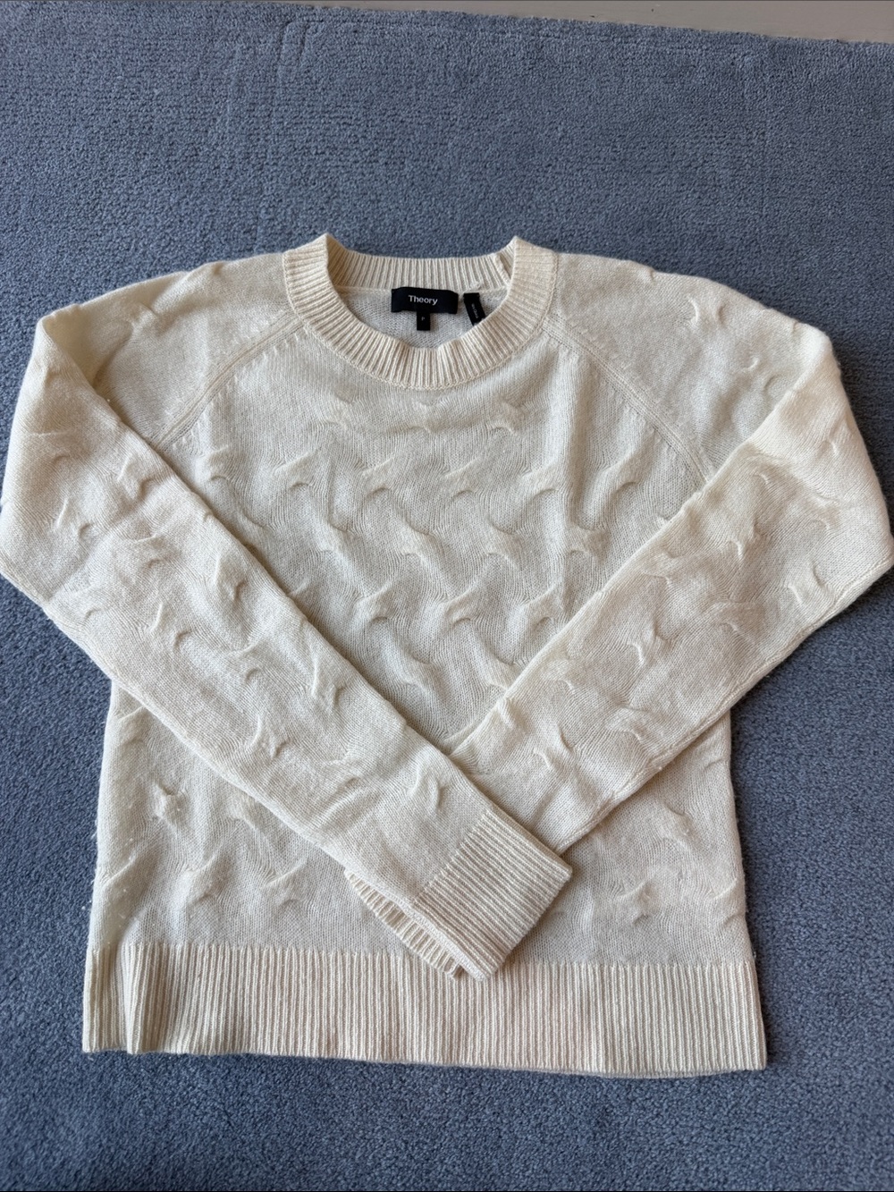 Theory Cream Crewneck Sweater with Subtle Textured Knit